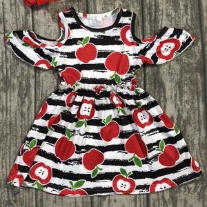 Little Girls Toddler Kids Cold Shoulder Apple Stripes Easter Casual Girl Dress